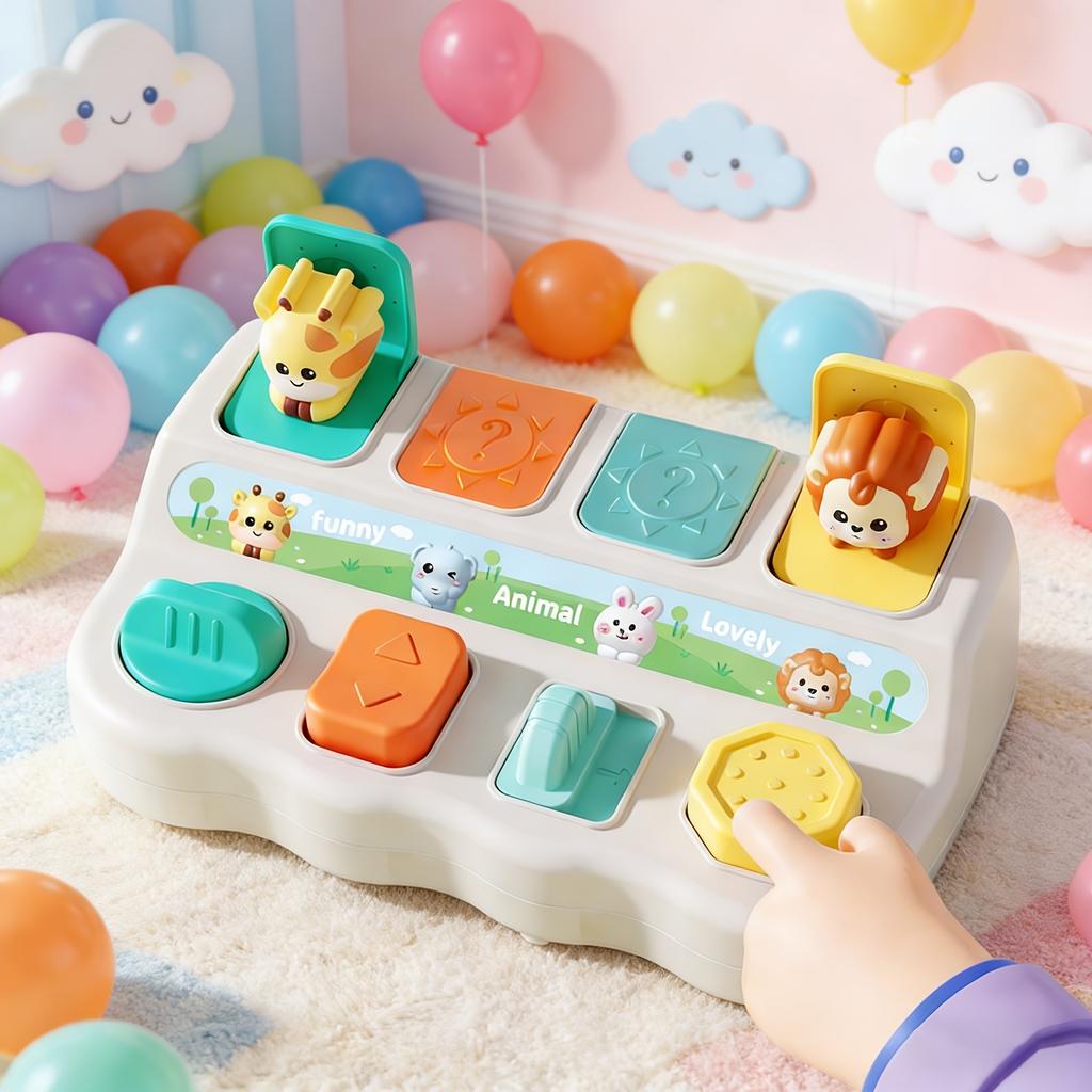 Baby toy interactive pop-up switch box in white and green, hide-and-seek mechanism box for developing baby's memory and logical thinking skills,