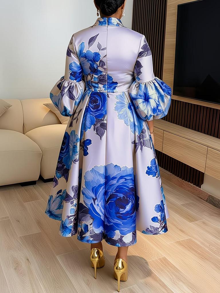 Französisches Retro-Kleid mit Puffärmeln und Blumenmuster - Elegantes Sommerkleid für Damen