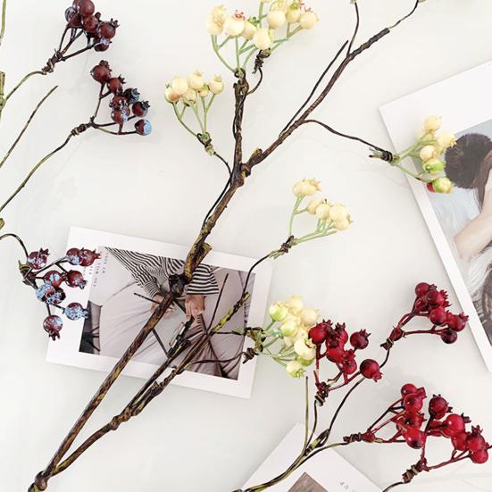 Artificial Berry Pick Realistic Yellow Blue Red Berries Stem Indoor Outdoor Holiday Party Home Office Decoration Faux Plants Branch