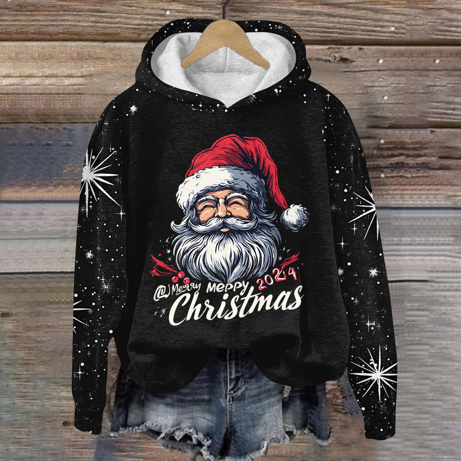 

Женская модная толстовка с капюшоном и глубокими рукавами с рождественским принтом L