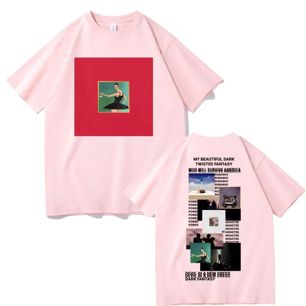 Raper Kanye West Moja Piękna Mroczna Pokręcona Fantazja Koszulka z Okładką Donda The College Dropout Koszulki Unisex Hip Hop Vintage Koszulka