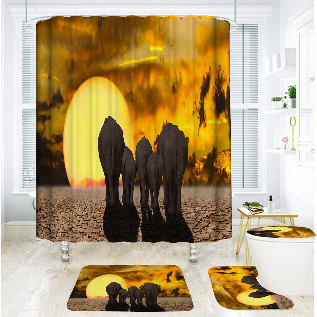 Bathroom Shower Curtain Four-Piece Digital Printing African Animal Waterproof Shower Curtain Shower Curtain Partition Curtain Bath Mat