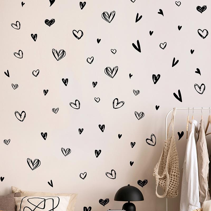 Classic Black and White Heart Wall Stickers for Girls Room Decoration Women Bedroom Living Room Wall Decals Kids Room Stickers