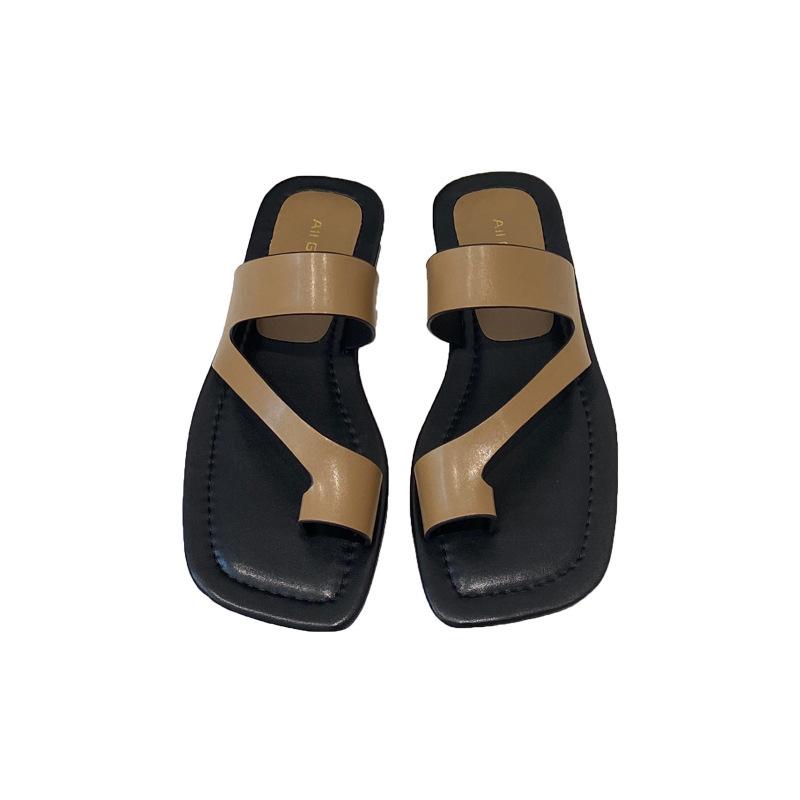 Simple set of toe cool slippers women's outer wear flat bottom summer 2025 new soft bottom Korean version versatile vacation one-word support