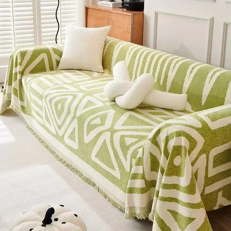 Geometric Printed Sofa Blanket Chenille Dustproof Anti-scratch Sofa Mat for Living Room Multipurpose Furniture Protection Cover