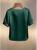 Women's Stylish Pearl Collar Satin T-Shirt: Short-Sleeve, Round Neck, Summer Fashion.
