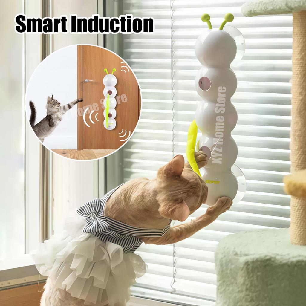 Cat Interactive Toy Intelligent Motion Activated Wack A Worm Post Toy With Tail Automatic Emerging from The Hole Teasing Cat Toy