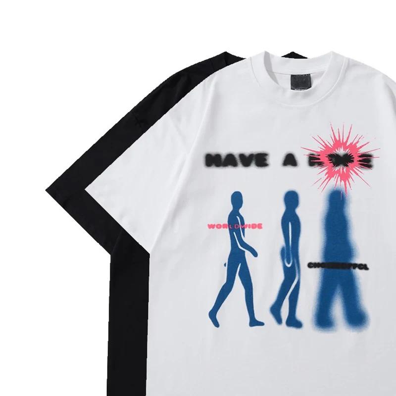 Men Cotton Oversized T-Shirt Summer Printed Harajuku Hip Hop Loose Tops Tees Round Neck Short Sleeve For Man