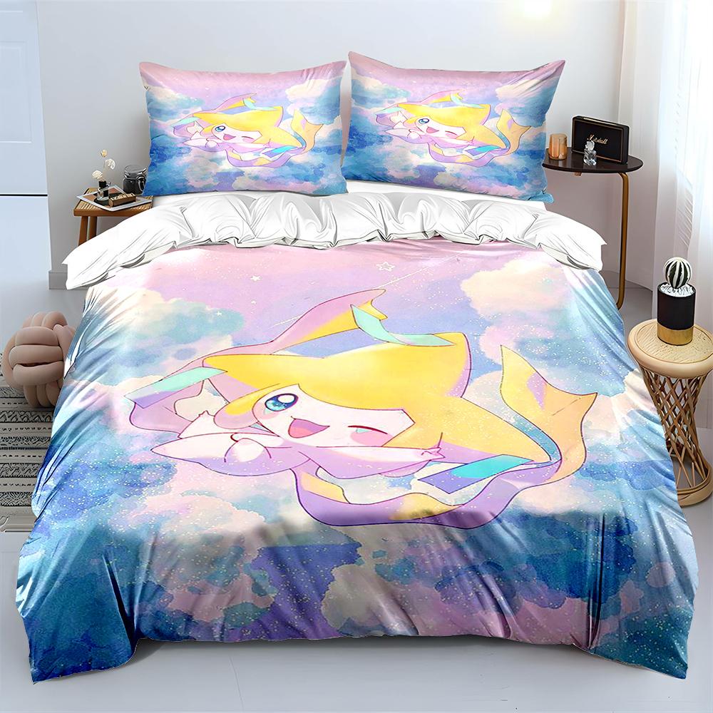 Pokemon Jirachi Printed Bedding Set 3PC 1 Duvet Cover 2 Pillowcases Adult and Children Warm Soft Bedding Set Luxury Gift