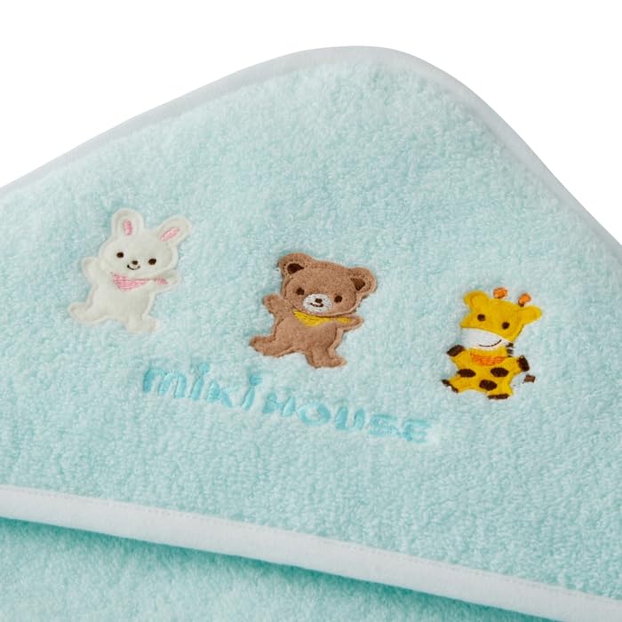 MIKI HOUSE Baby Bath Animal Made in Perfect for Baby Baby Baby Baby Baby Shower Solid Blue Towel, 100% Cotton, Design, Japan, 80x80cm, Shower, Boy,