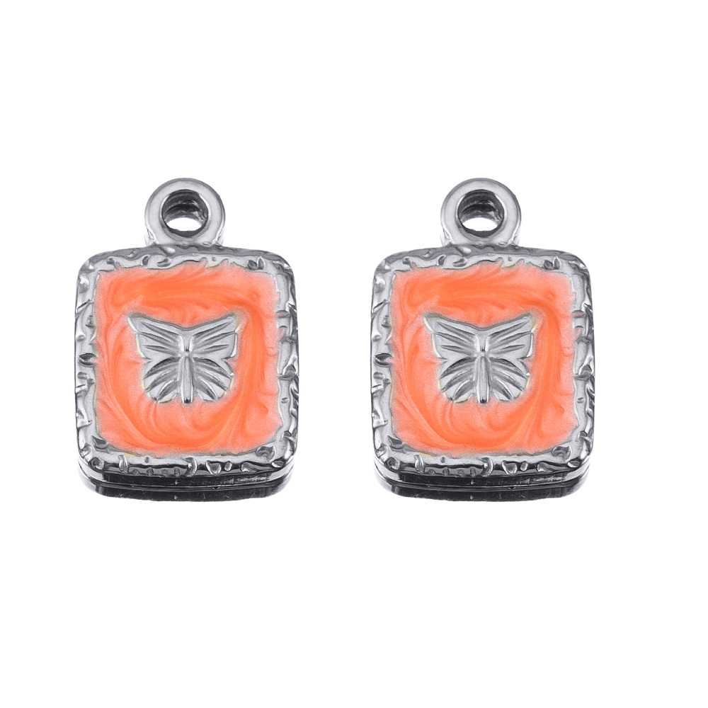 2pcs Stainless Steel Orange Enamel Retro Anklet Charm Bohemia Gold Plated Pendant Base for DIY Earring Necklace Jewelry Findings