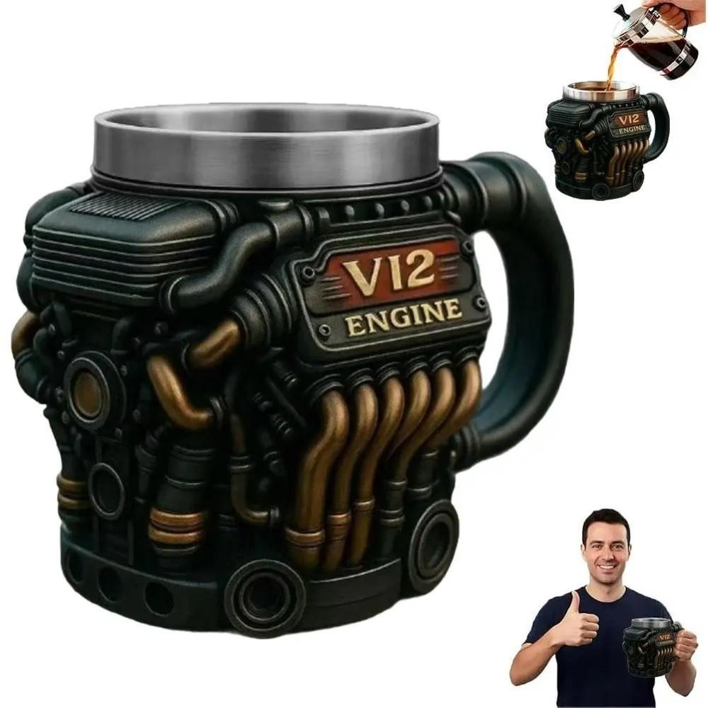 V6/V8/V12 Engine Coffee Cup Double Wall Insulation Drinking Cup Unique Tea Mugs  Mechanics