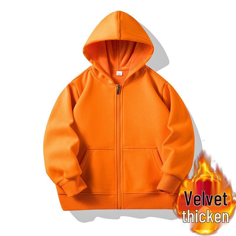 Children's Fleece Lined Zip-Up Hoodie with Patch Pockets - Solid Color, Customizable for School or Class Uniforms
