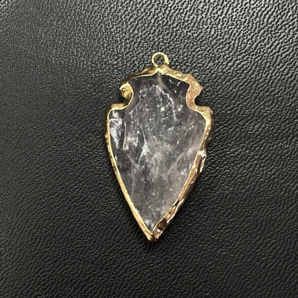 1Pc, Natural Stone Healing Crystal Arrow Pendant with Golden Edge, Boho Jewelry for Necklace Making & Daily Wear, 2026 Fashion Handmade Accessory