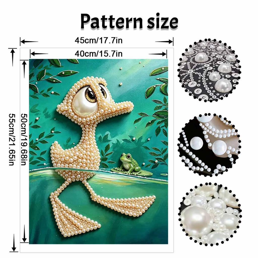 DIY Framed Pearl Bead Art Kit Cute Duck And Little Frog Sparkling Canvas Painting Relaxing Handmade Craft Home Decor Creative Art Gift