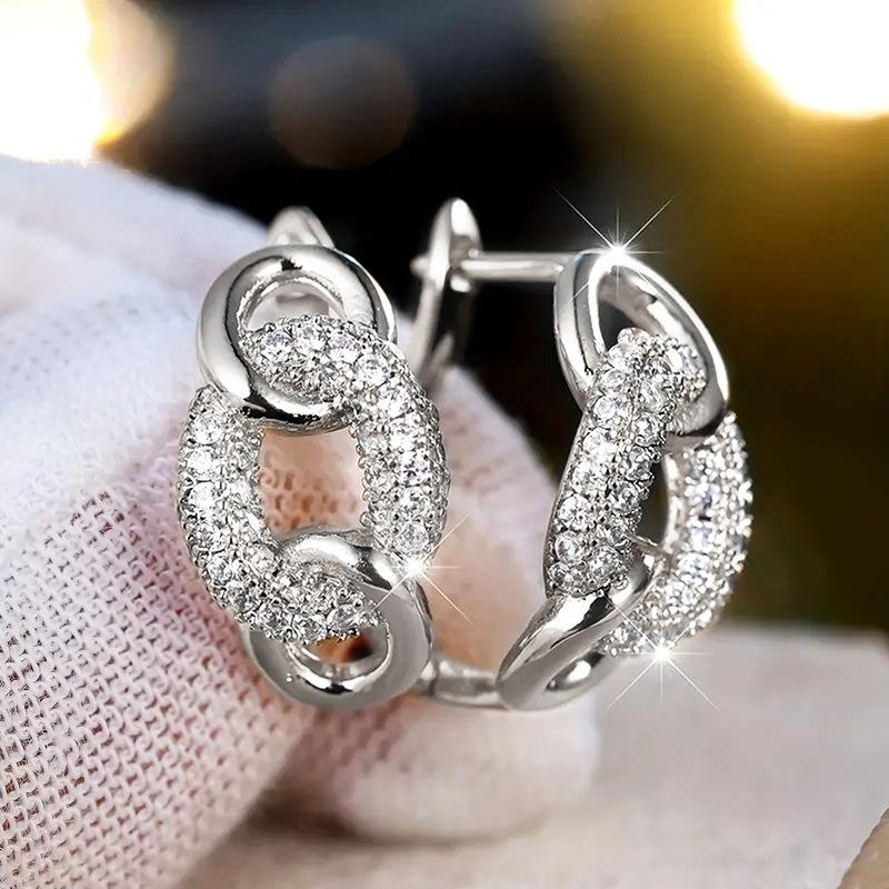 Niche Personalized Earrings For Women, Ring Buckle Lock Design Ear Buckle, Micro-Inlaid Zircon French Style