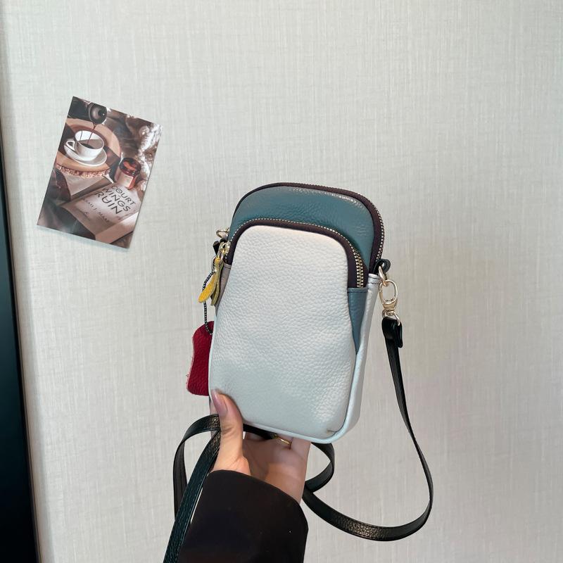 Leather Small Square Bag First Layer Cowhide Color Matching Trend Fashion Messenger Bag Shoulder Bag Women