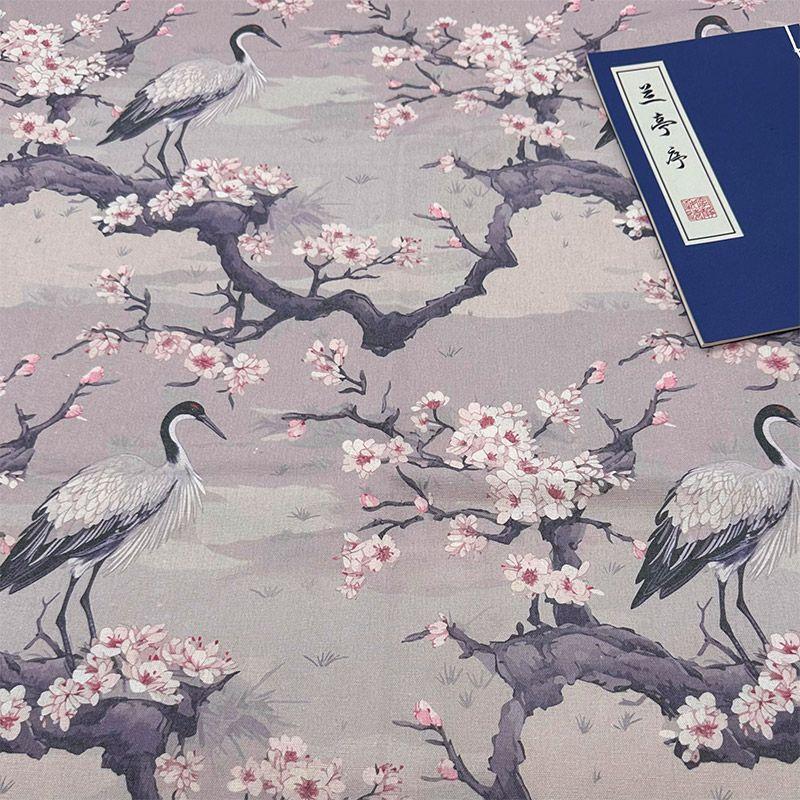 

Скатерть в стиле ретро китайской живописи тушью, изысканная ткань с повышенным содержанием хлопка, прямоугольная скатерть, ткань для скатерти на чайный столик Crane Plum Blossom-Purple 100*150cm (rough edge)