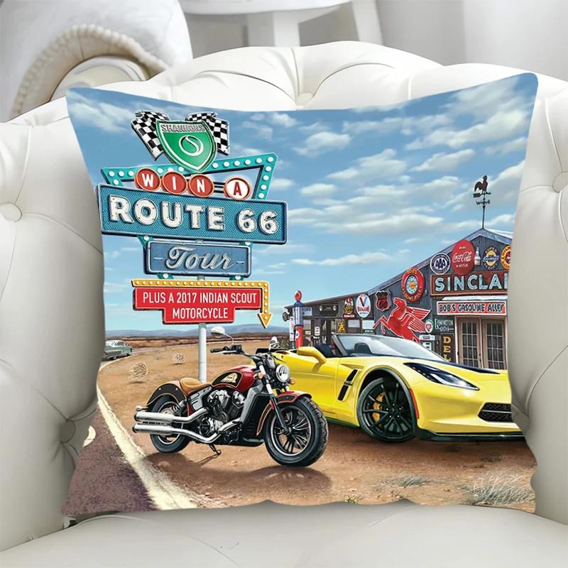 Pillowcase Highway Route 66 Cushion Covers 45x45 Short Plush Fall Decor Duplex Printing Cushions Cover 45*45 Lounge Chairs Sofa