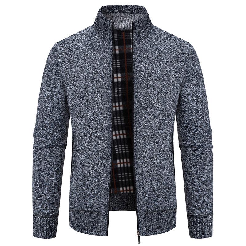 Pánský pletený kardiganový svetr s fleecovou podšívkou v korejském stylu na podzim/zimu 2024: Trendy Silné Svrchní Oblečení