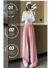 Women's Pink Ice Silk Wide-Leg Pants: Summer Thin High Waist, Straight-Leg Casual Style for Spring and Autumn