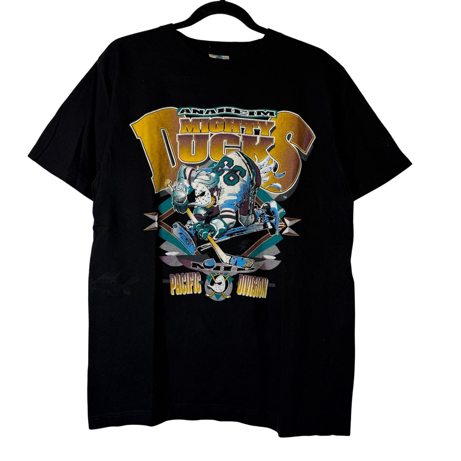 90 s Anaheim Mighty Ducks Jack Davis NHL T shirt Sz L (B2420) XL