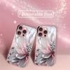 Silver Textured Flowers Pattern Pink Metallic Glass Phone Case For iPhone 11 12 13 14 15 16 17 Pro Max 15 Plus 17 Air 16E Cover