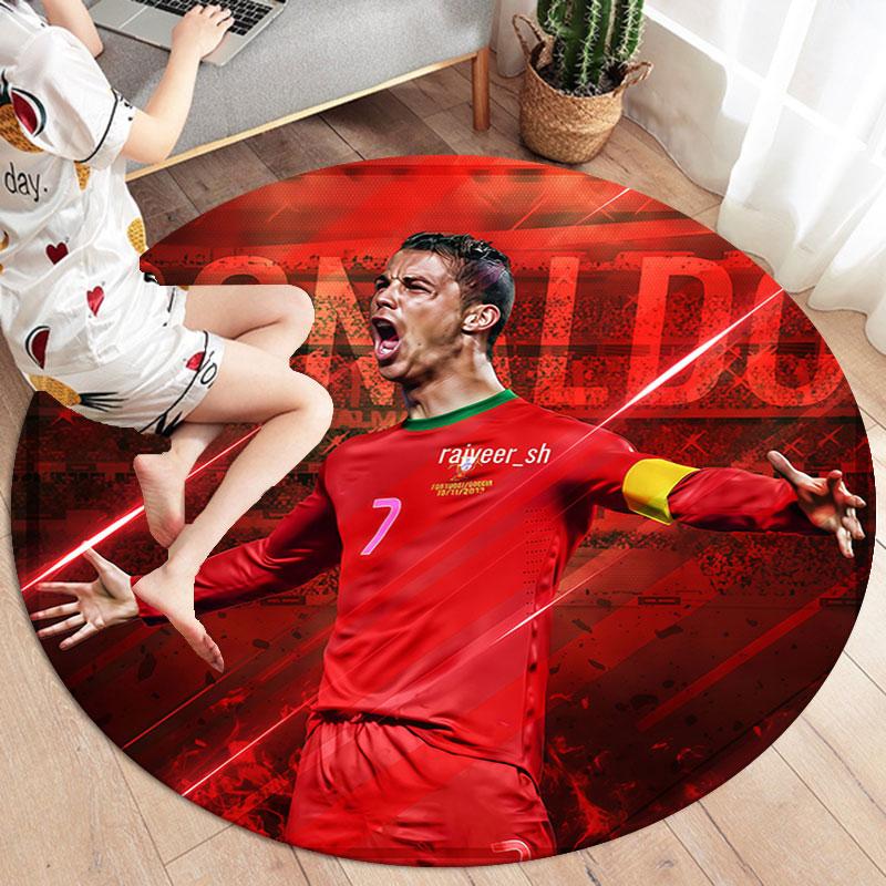 Kulatý koberec CR7, Koberec do obývacího pokoje, ložnice, k pohovce, herny, Dekorace, Protiskluzová podložka
