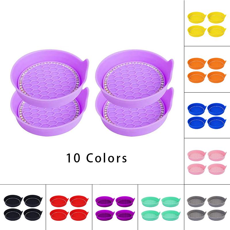 4pcs Diamond Car Cup Holder Insert Coaster Water Cup Drink Bottle Anti-slip Mat Washable Silicone Mat Car Accessories