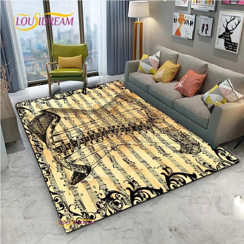 Alfombra de Vinilo con Notas Musicales Negras Vintage para Decoración de Sala de Estar Dormitorio Alfombras de Área Cocina Felpudos Antideslizantes Alfombra Regalo de Cumpleaños