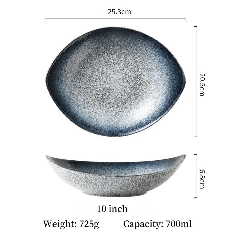 10 inch Dark Black Ink Ellipse Dinner Plate Under-Glazed Ceramic Dinner Dishes Dessert Tray Soup Plate Dinnerware Microwave Safe