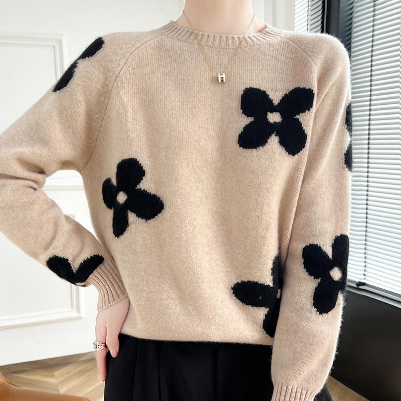 Women's Cashmere Sweater Qinghe Cashmere 30% Cashmere 70% Wool Autumn and Winter Cashmere Pullover Thickened Soft and Warm