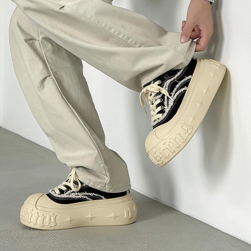 Niche design muffin platform denim canvas shoes casual heightening bread shoes couple big head shoes