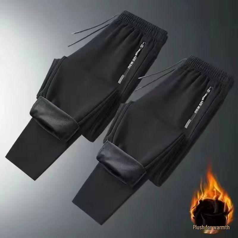 Men's Velvet-Lined Loose Fit Drawstring Sweatpants - Trendy, Elastic, and Versatile for Autumn and Winter
