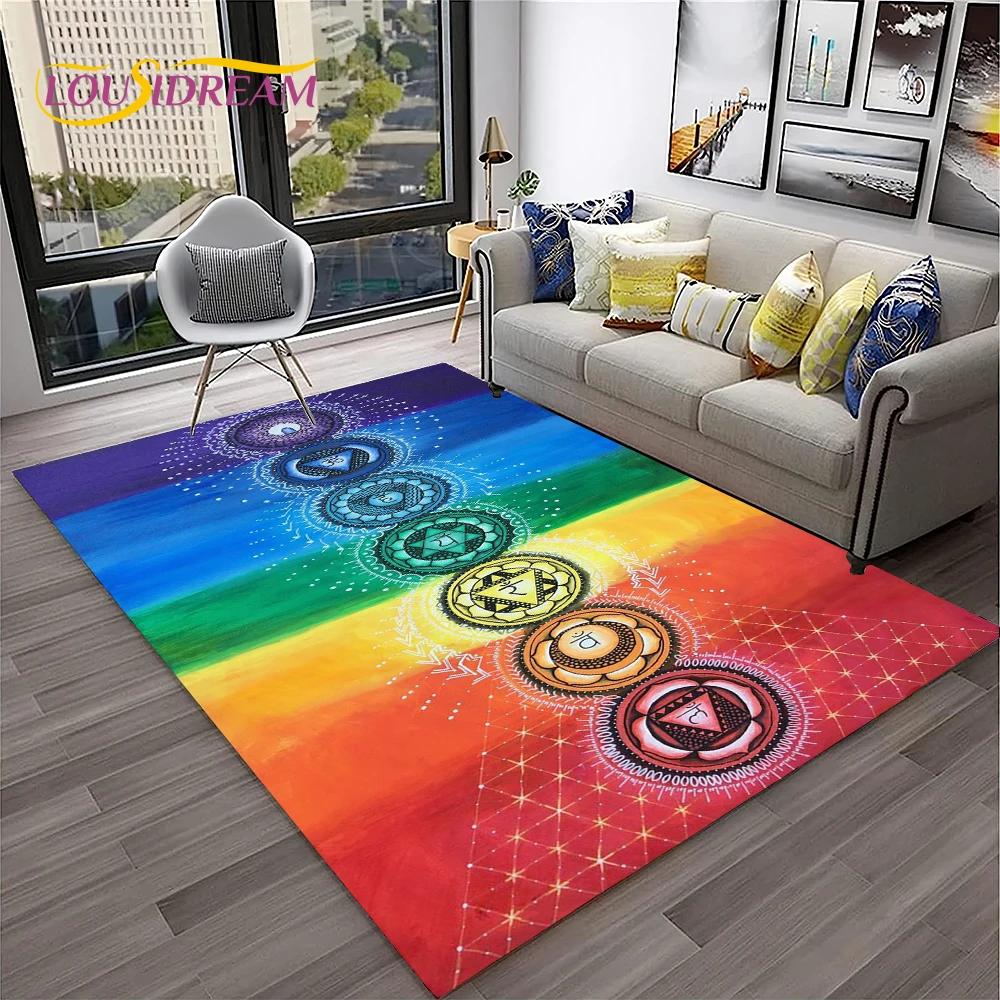 Naturalize Yoga Meditatie Regenboog 7 Chakra Zacht Tapijt Kleed voor Huis Woonkamer Slaapkamer Bank Deurmat Decor, Antislip Vloermat