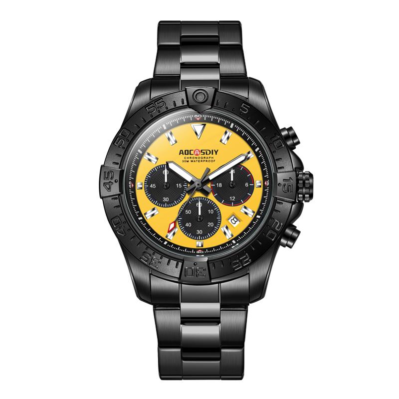 

Мужские кварцевые наручные часы серии Timing с кварцевым механизмом, тремя циферблатами, функцией календаря и боковой шкалой, часы со стальным ремешком жёлтый