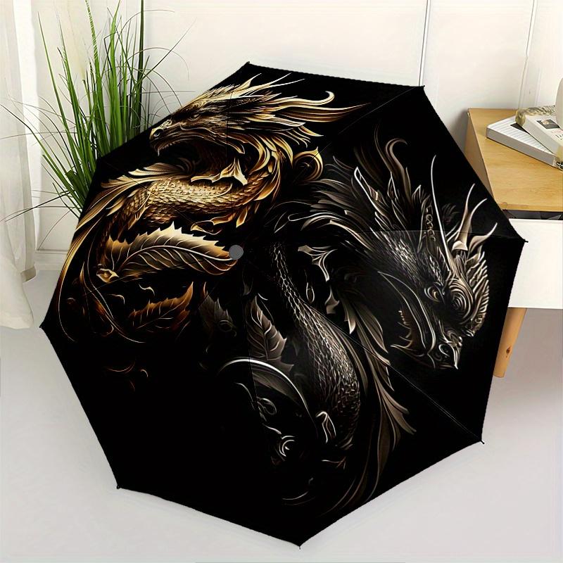 

Golden Dragon, Black Dragon Theme 8 Bone Hand Automatic Folding Fashion umbrella, Compact and Portable Design, A Perfect Gift for Birthday,