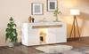 Modernes 3-türiges Sideboard, LED-Lichtsteuerung, App-Steuerung, 140x40x70 cm Hochglanz Wohnzimmermöbel, Weiß mit Glasboden, Aufbewahrungsschrank