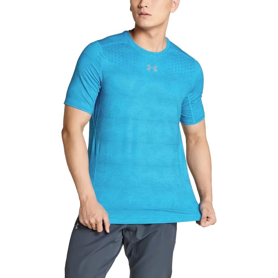 Under Armour Logo Quick-Dry Stretch Slim Fit Short Sleeve T-Shirt Men Tops Blue 1297893-929