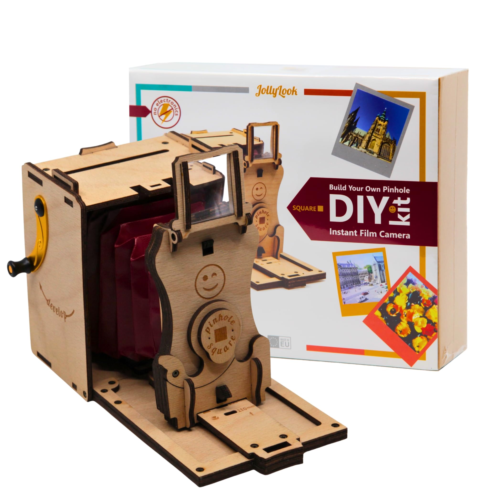JollyLook Pinhole Square Instant Film Camera DIY Kit Natural Wood JLK016