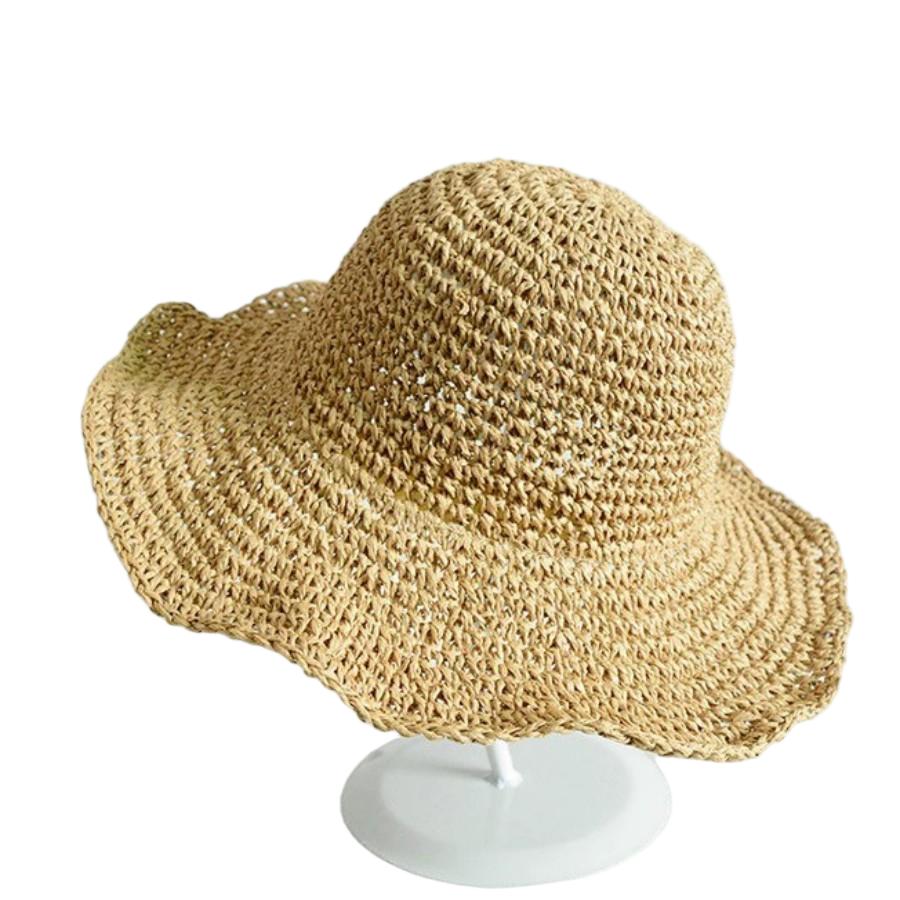 Summer Straw Sun Hat for Woman Foldable Natural Straw Bucket Hat Outdoor Hollw Breathable Fisherman Cap Travel Beach
