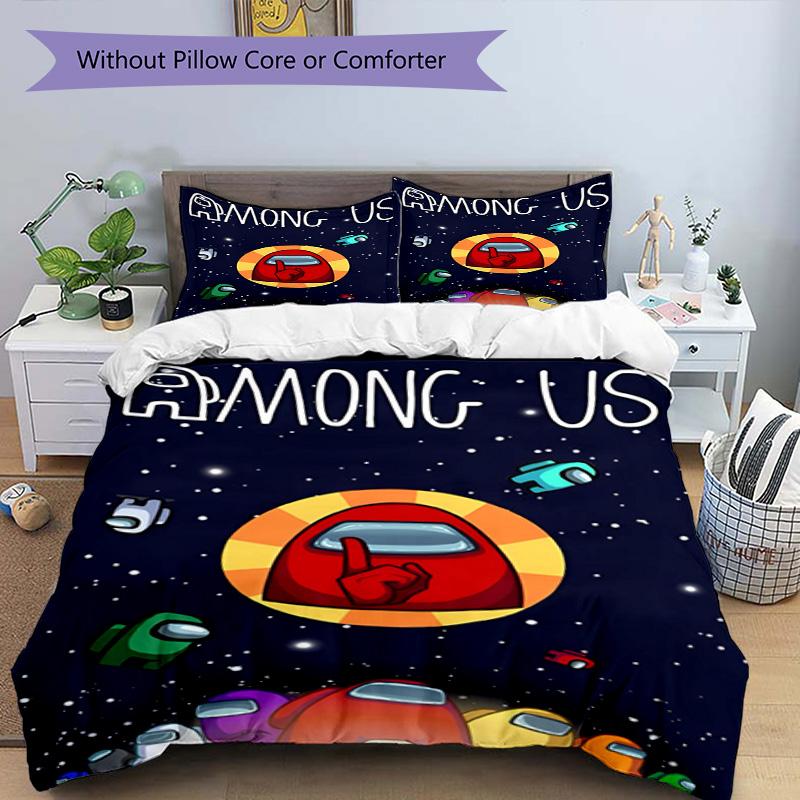 3pcs Duvet Cover Set (1*Duvet Cover + 2*Pillowcase, Without Core), Among Us Print Bedding Set, Bedroom Decor, All‑Season, Birthday Gift