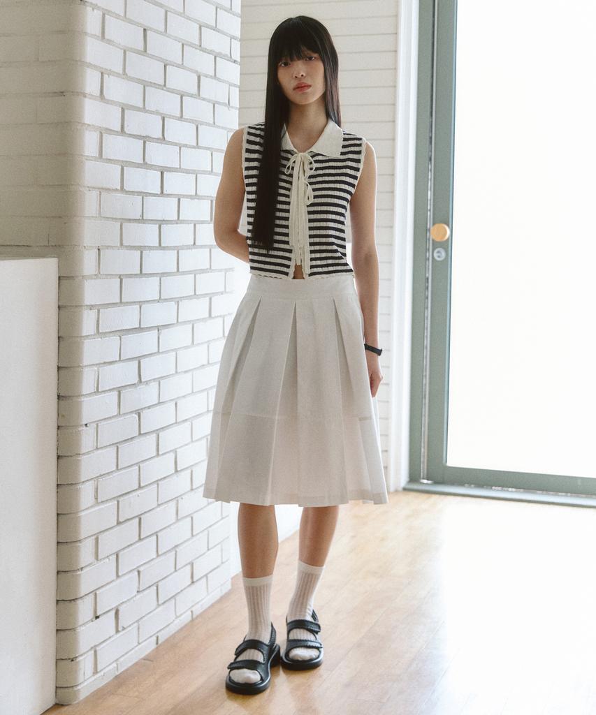 Ceme Cotton Pleats Midi Skirt(Wt)