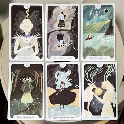 Seasons of The Witch: Winter Tarot Deck, A Journey Through Yule and Imbolc 78 Cards Printed On Double-embossed Cardstock 12*7cm