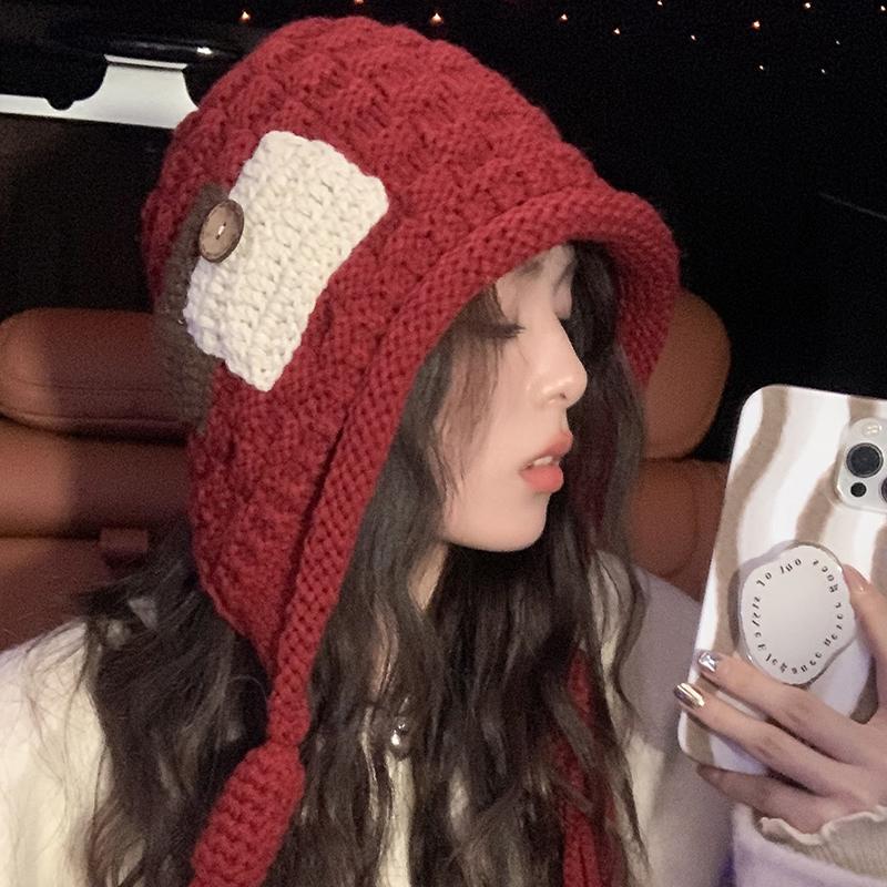 Autumn And Winter Warm Handmade Braid Knitted Hat Trend   Patch Tassel Wool Hat