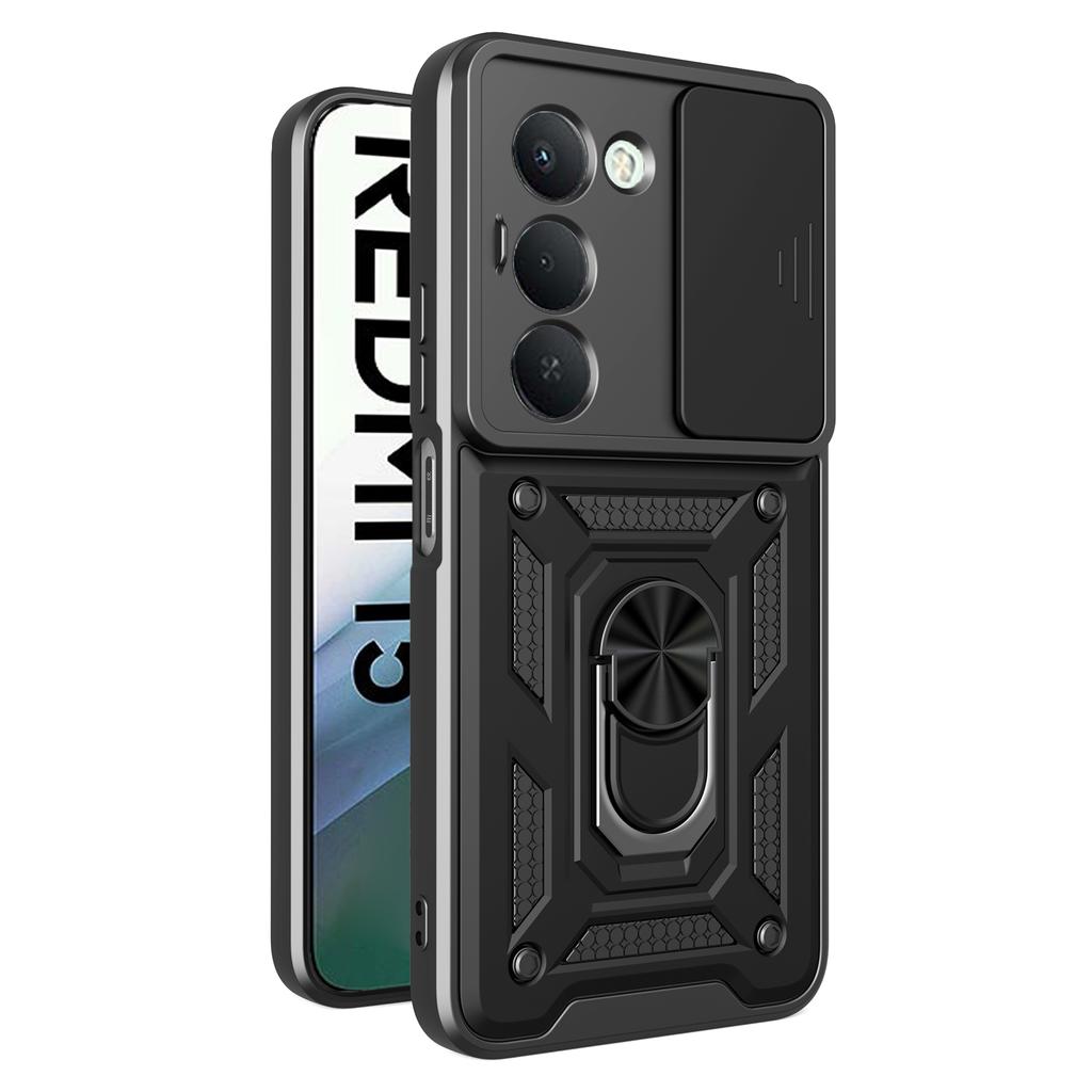 For Xiaomi Redmi 15 4G (EU) (171mm) Case Kickstand PC+TPU Phone Cover with Camera Lens Slider