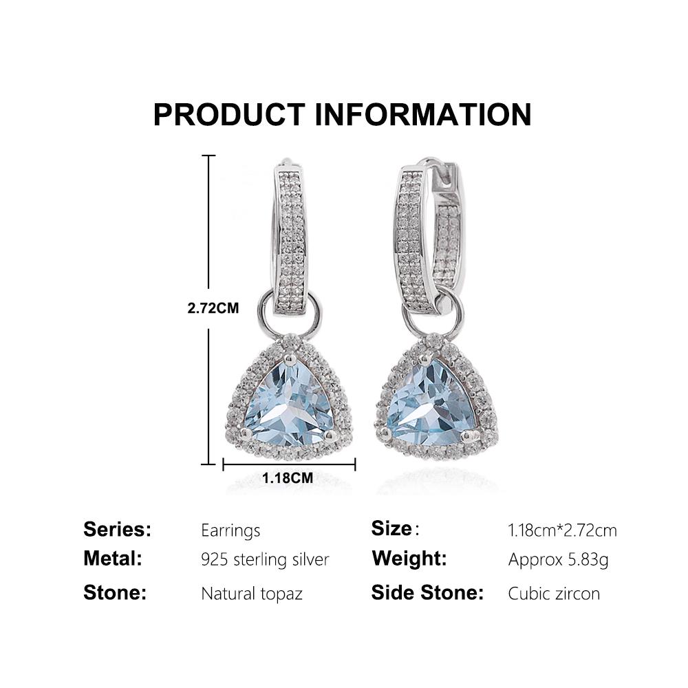 Classic two wear method design women's earrings Natural triangle 8.0mm sky blue topaz 925 sterling silver jewelry for party wear