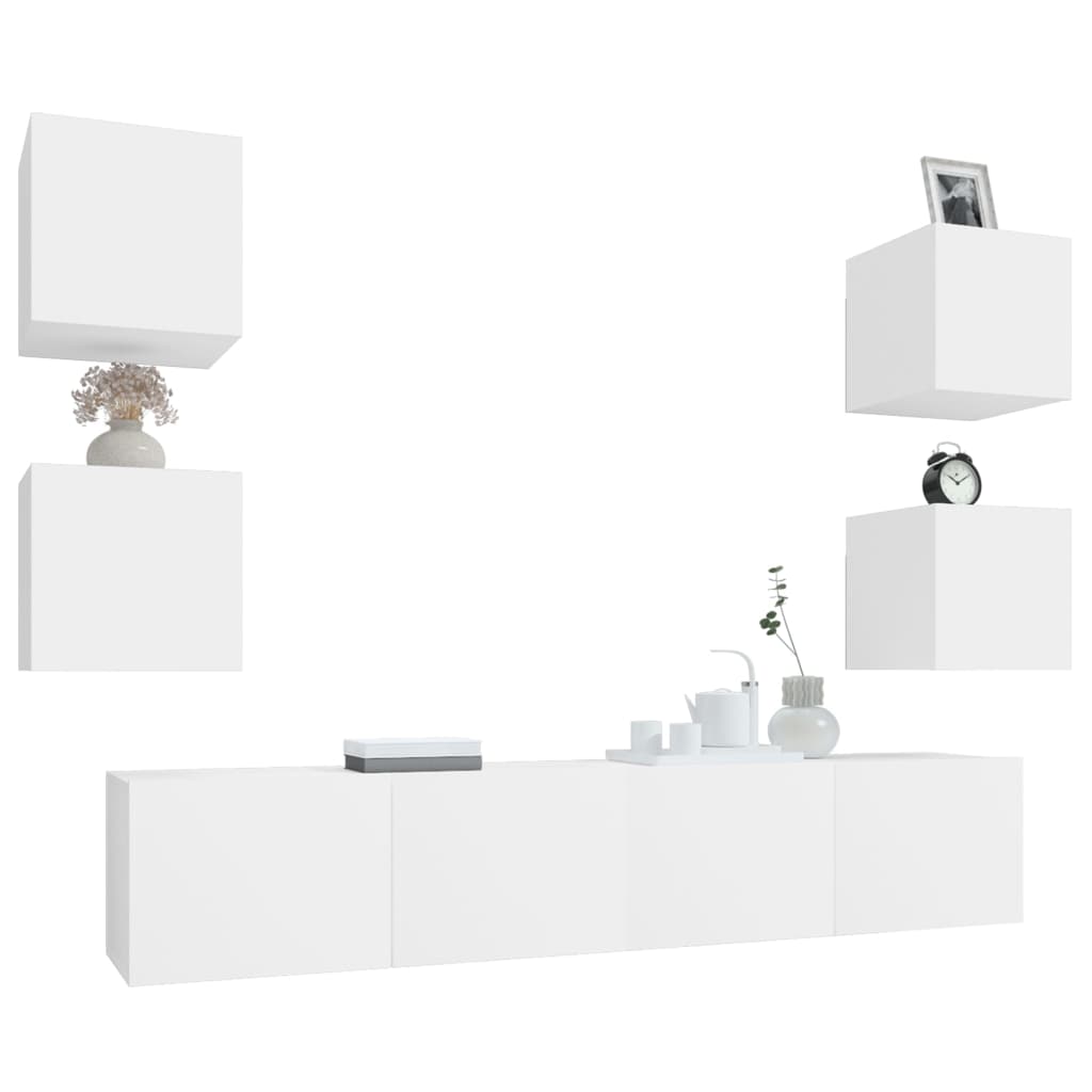 6 Piece TV Cabinet Set White Particleboard