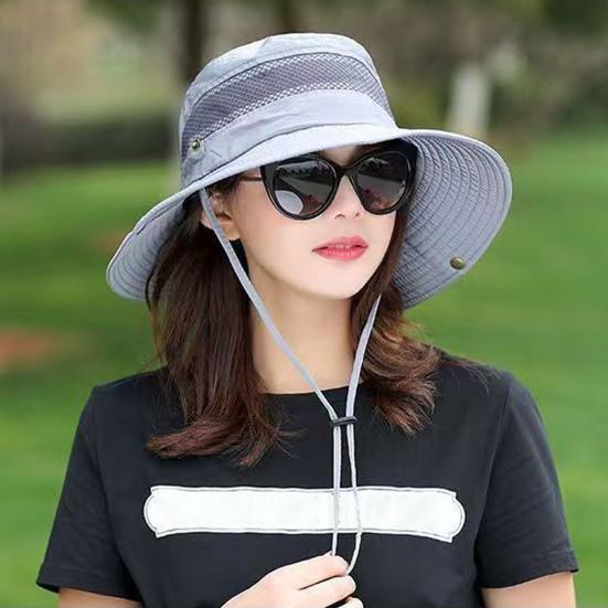 Fisherman Hat Wide Brim Breathable Mesh Sun Hat with Adjustable Drawstring Outdoor Climbing Fishing Hat