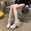 Hochhackige kleine Lederschuhe Damen Winter Weiß Französische Hochzeitsschuhe Retro Dicke Absätze Dicke Sohlen Erhöhte Mary Jane Schuhe
